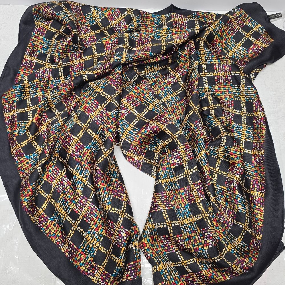 Talbots Multicolor Mosaic Grid Net Silk Square Scarf NWT Boho Chic